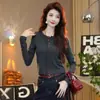 Cárdigan Corto de Manga Larga Derong para Mujer 2026 Elegante Bloqueo de Color Moda Casual Adelgazante Camisa Base Superior