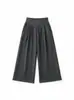 Pantalones Mochi Gris Oscuro de Cintura Alta para Mujer Otoño 2026 Nueva Llegada Estilo Coreano Petite Corte Relajado Pantalones de Pierna Ancha con Caída
