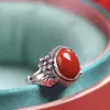 Anillo de Plata de Ley S925 Rhythm Ágata Roja del Sur Estilo Chino Nuevo Calcedonia Tendencia Nacional Elegante Estilo Étnico Índice Anillo de Dedo Nicho