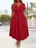 Vestido de verão novo 2026, brilhante, fashion, gola V, manga curta, acinturado, slim-fit, para mulheres, da Amazon, transfronteiriço, europeu e americano