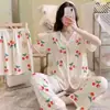 Conjunto Novo de Verão Hangtie de Três Peças Fino Doce Gola V Cardigã Solto Peça Externa Roupas de Casa Pijamas para Mulheres