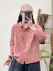 Camisa Casual de Gasa de Algodón de Doble Capa con Bordado Literario, Cuello Solapa, Botones al Frente, Estilo Holgado y Delgado, Nuevo Estilo de Otoño para Mujer