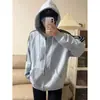 Sudadera con capucha de diseño americano, costuras de color contrastante, tres rayas, para mujer en otoño e invierno, cárdigan holgado de terciopelo grueso, chaqueta, moderna