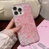 Centro Rosa con Lazo Polvo de Brillo Adhesivo Adecuado para Funda de Teléfono iPhone 17 Pro Max Apple 16 Cubierta Protectora Anti-Caídas
