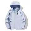 Jaqueta corta-vento de camada única nova para primavera e outono, com capuz, não precisa passar, fácil de cuidar, respirável, bolsos com zíper, jaqueta corta-vento para atividades ao ar livre, masculina