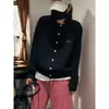 Top, suéter, suéter de punto estilo coreano, prenda exterior redonda bordada con patrón de gato para primavera, otoño e invierno, suave y cómoda