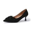 Sapatilhas de Bico Fino e Decote Baixo com Salto Médio 2025 Novas Sapatos de Couro de Cabra com Flores Salto Alto para Todas as Estações Salto Agulha