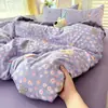 Juego de cuatro piezas Clase A, estilo nuevo, algodón puro lavado, ropa de cama sencilla, sábana, funda de edredón, sábana bajera, juego de tres piezas para dormitorio de estudiante 4