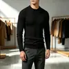 Suéter de Punto Cableado de Cuello Redondo de Color Sólido Elástico Ajustado Europeo y Americano para Hombre Otoño Invierno Ropa de Punto Base Ajustada Ropa de Hombre