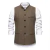 Chaleco de hombre con cuello mao y patrón de espiga vintage, chaleco de traje ajustado estilo británico, adecuado para banquetes, bodas y ropa de noche