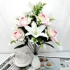 Arreglo de Flores Artificiales de Rosa con Borde Rizado, Ramo Artificial de Lirios, Decoración del Hogar, Flores para Paisajismo de Bodas, Ofrendas para el Festival Qingming