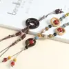 Collar de Cerámica con Colgante de Mariposa Estilo Étnico Cadena Larga Retro Versátil Anillo de Madera Cadena para Suéter Accesorios de Ropa Ajustables