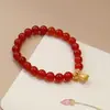 Pulsera de ágata roja natural para mujer, colgante de orquídea de la felicidad de dos mundos, diseño de nicho, pulsera de jade, retro, simple