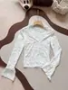 5265# Otoño Nuevo Sexy Chica Caliente Encaje Manga Larga Camiseta Básica Mujer Retorcido Ropa Exterior Adelgazante Favorecedor Top Moderno
