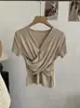 Camiseta Básica de Manga Corta Ajustada con Pliegues y Cuello en V Cruzado Omalai para Mujer, Nueva Colección Primavera/Verano 6826