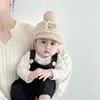 Touca de Bebê Outono e Inverno Cashmere Quente Boné com Aba para Meninos e Meninas Urso Cartoon Fofo Boné de Baseball à Prova de Vento
