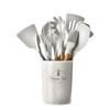 Balde de Armazenamento Branco Leite Cabo de Madeira Utensílios de Cozinha de Silicone Conjunto de 11 Peças Espátula Antiaderente Conjunto de Utensílios de Cozinha Conjunto de 11 Peças