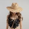 Sombrero de ala grande de rafia con flores huecas, tejido a mano, informal, de moda europea y americana, con correa de cuero PU, parasol de playa para exteriores, sombrero de paja