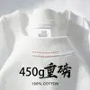 450g Tecido Pesado Manga Curta Masculino Verão Algodão Puro Grosso Algodão de Xinjiang Gola Pequena Estilo Americano Meia Manga Camiseta Básica