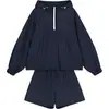 Traje Casual Preto Estilo Coreano com Proteção Solar, Conjunto de Duas Peças Leve e Respirável para o Verão, Roupa Fresca e Solta para Proteção Solar ao Ar Livre