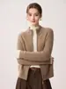 Outono/Inverno Estilo Old Money Gola Alta Zíper 100% Caxemira Pura Cardigan Feminino Solto Acolchoado Quente Tricô Trançado Casaco Suéter