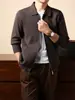 Jaqueta de tricô com zíper estilo casual americano para homens, cardigã com gola de lapela, casaco de suéter masculino, estilo fino para primavera, outono e inverno