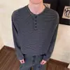 Camiseta Henley de Manga Longa Listrada para Homens e Mulheres Primavera Marca Americana Tendência Simples Casual Camada Base Top Camada Base Mulheres