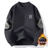 Suéter de Forro Polar para Hombre Primavera y Otoño Top Forro Polar de Doble Cara Marca de Moda Combinable con Todo Forrado de Forro Polar Engrosado Camiseta Base de Manga Larga