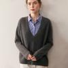 Otoño e Invierno Nuevo Cachemir Casual Versátil Holgado Perezoso Color Sólido Cuello en V Suéter de Punto Lana Blusa Suéter