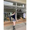Camiseta Asimétrica de Manga Corta para Mujer, Nuevo Estilo Coreano de Verano con Cinta, Hombros Descubiertos, Ceñida a la Cintura, Top Corto Ajustado