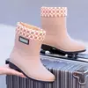 Botas de lluvia para mujer hasta la pantorrilla, zapatos de goma antideslizantes de moda para adultos hasta la pantorrilla, zapatos impermeables, botas de lluvia gruesas con forro de felpa para mujer