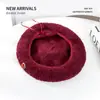 Boina de Lana al por Mayor Otoño e Invierno para Mujer Cálida Gruesa Versátil Color Sólido Felpa Gorra de Pintor Fábrica Personalizada