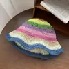 Chapéu de pescador de praia de beira-mar chapéu de palha arco-íris de verão para viagem chapéu de palha feminino proteção solar sombra solar palha listrada cor contrastante cobertura facial chapéu de bacia