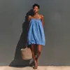 Amazon 2026 Nuevo Vestido Casual Transparente con Volantes Transfronterizo Estilo Veraniego Europeo y Americano Falda Corta de Algodón y Lino