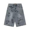 Jeans Estampados Modernos Americanos Transfronteiriços High Street Moda Retrô Casual Calças Soltas Pé Reta Shorts
