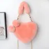 Bolso de mano transfronterizo con forma de corazón de felpa, bolso de hombro y bandolera para mujer, bolso de cadena de piel sintética de conejo, bolso lindo con forma de corazón, modelo nuevo