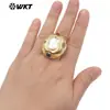 Anillo de Apertura Ajustable Mpr146 Estilo Palacio Retro Perla de Agua Dulce Natural Zircón Multicolor Incrustado Chapado en Oro de 18 Quilates