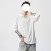 Camisa de Punto tipo Polo Holgada de Manga Larga para Otoño para Hombre Casual Versátil Rayas Simple para el Trabajo Estilo Old Money Cuello