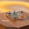 Anillo S925 Plata de Ley Estilo Simple Europeo y Americano Diseño de Rama Hoja Borde de Ágata Hierba Acuática Anillo de Joyería de Mano Moda para el Día a Día