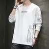Camiseta de manga comprida para homens, blusa de primavera e outono, camada base de algodão, moletom, roupa masculina plus size moderna de modelagem solta