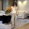 Tricô de Cor Sólida com Manga Voadora Curta e Gola U Sem Mangas Feminino Verão Estilo Fino 2025 Novo Casual Emagrecedor Camiseta Top