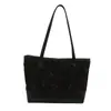 Bolsa Tote de Classe Estudantil Estampada Estilo Novo Primavera 2025 com Alça de Ombro Única, Tecido de Veludo Cotelê, Grande Capacidade, Bolsa Feminina Casual para o Dia a Dia