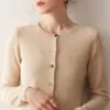 Nuevo Cárdigan de Cachemir de Color Sólido Versátil con Cuello Redondo Estilo Coreano Chaqueta Holgada Simple Camisa Base