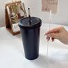 Termo de café de gran capacidad, taza sencilla para estudiantes con pajita, portátil, de acero inoxidable 304, para oficina, para mujer