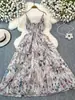 Vestido Maxi Estilo Boêmio Chiffon Estampado Alça Fina Decote V Emagrecedor Linha A Elegante Vestuário Feminino Vestido