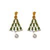 Brincos de Pinos Prateados com Borla de Pérola Imitação, Árvore de Natal de Diamante Estrela Vintage, Brincos Elegantes de Luxo Leve da Moda para Mulheres