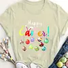 Camisa Casual de Manga Corta con Cuello Redondo para Mujer Estampada de Algodón Europea y Americana del Sudeste Asiático