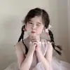 Pinza para el pelo de cereza dulce estilo coreano, Lazo rosa a cuadros lindo para el pelo, Banda para el pelo de cola de caballo para niños, Pinza para el pelo trenzada de cola de golondrina