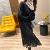 Falda de Punto de Largo Medio con Encaje para Mujer 2025 Otoño Nuevo Estilo Coreano Color Puro Trenzado Jersey de Punto para Ropa Exterior
