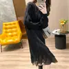 Vestido Jersey de Encaje Empalmado de Longitud Media para Mujer 2026 Nuevo Estilo Coreano Color Sólido Jersey de Punto Retorcido para Mujer